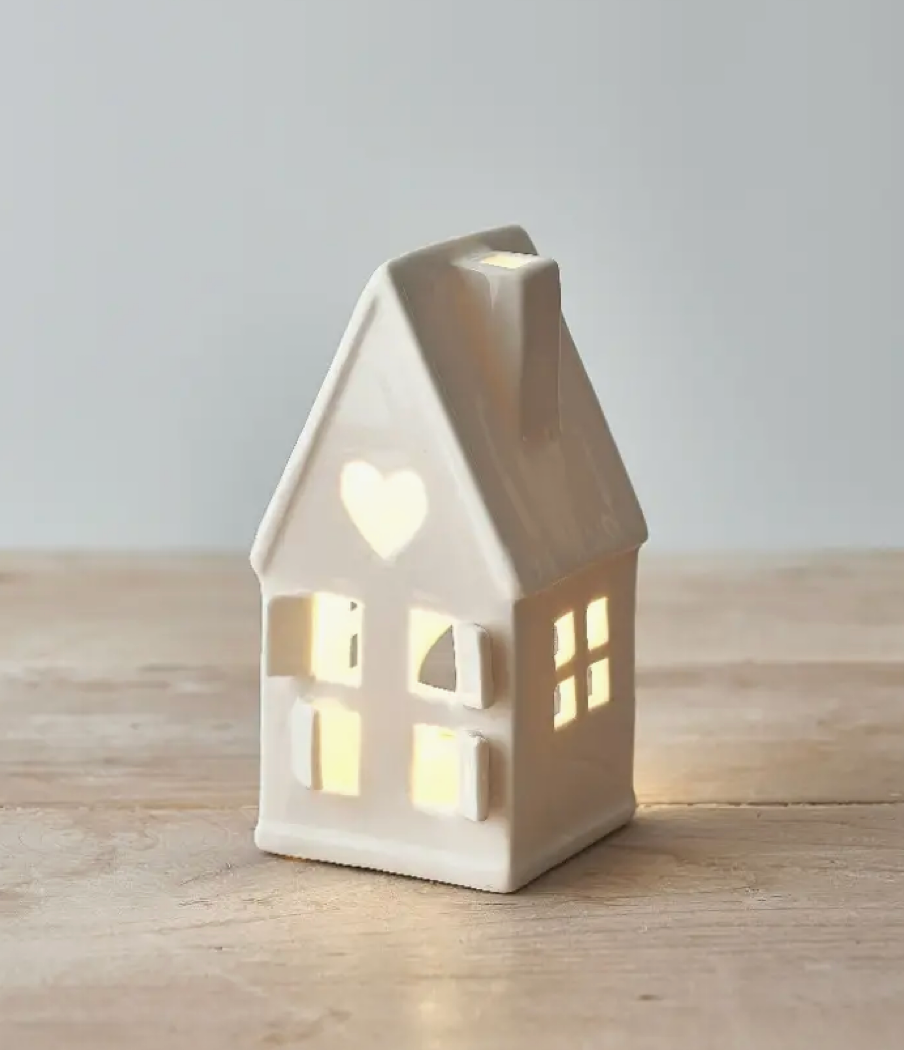 Dainty White House Tea Light Holder | Christmas Village