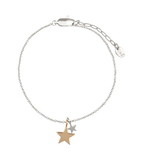 Double Star Charm Mixed Metal Chain Bracelet