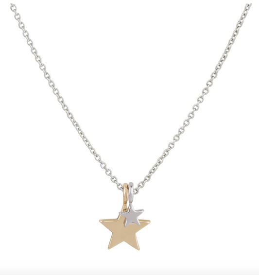 Mixed Metal Double Star Charm Necklace