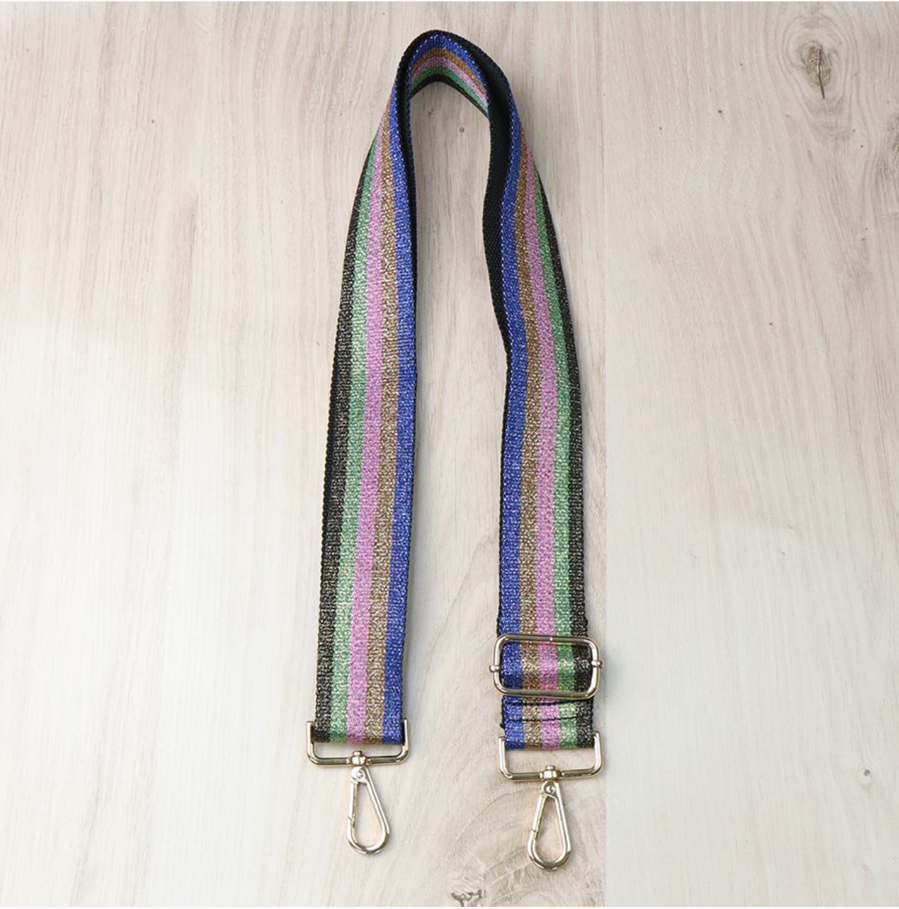 Earthy rainbow stripe glitter bag strap
