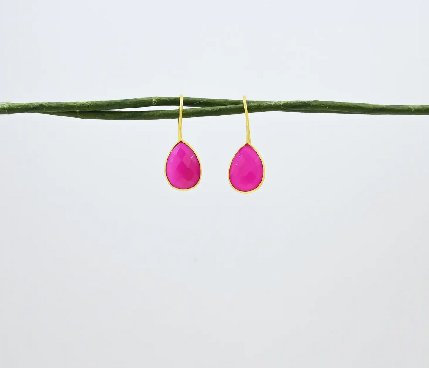 Teardrop Pink Fuchsia Onyx Earrings