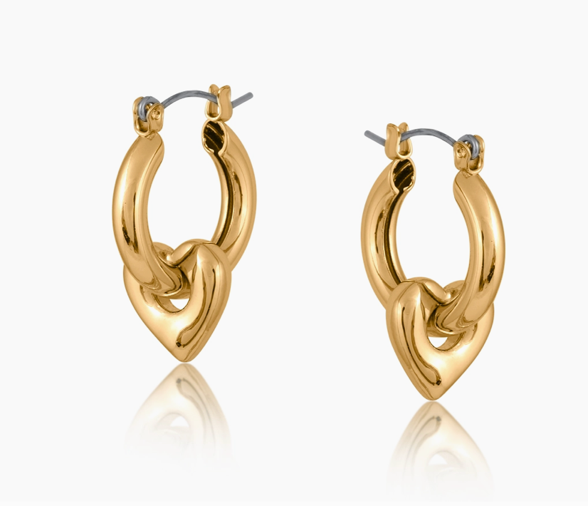 Gemma Heart Drop Hoop Earrings | Gold Tone