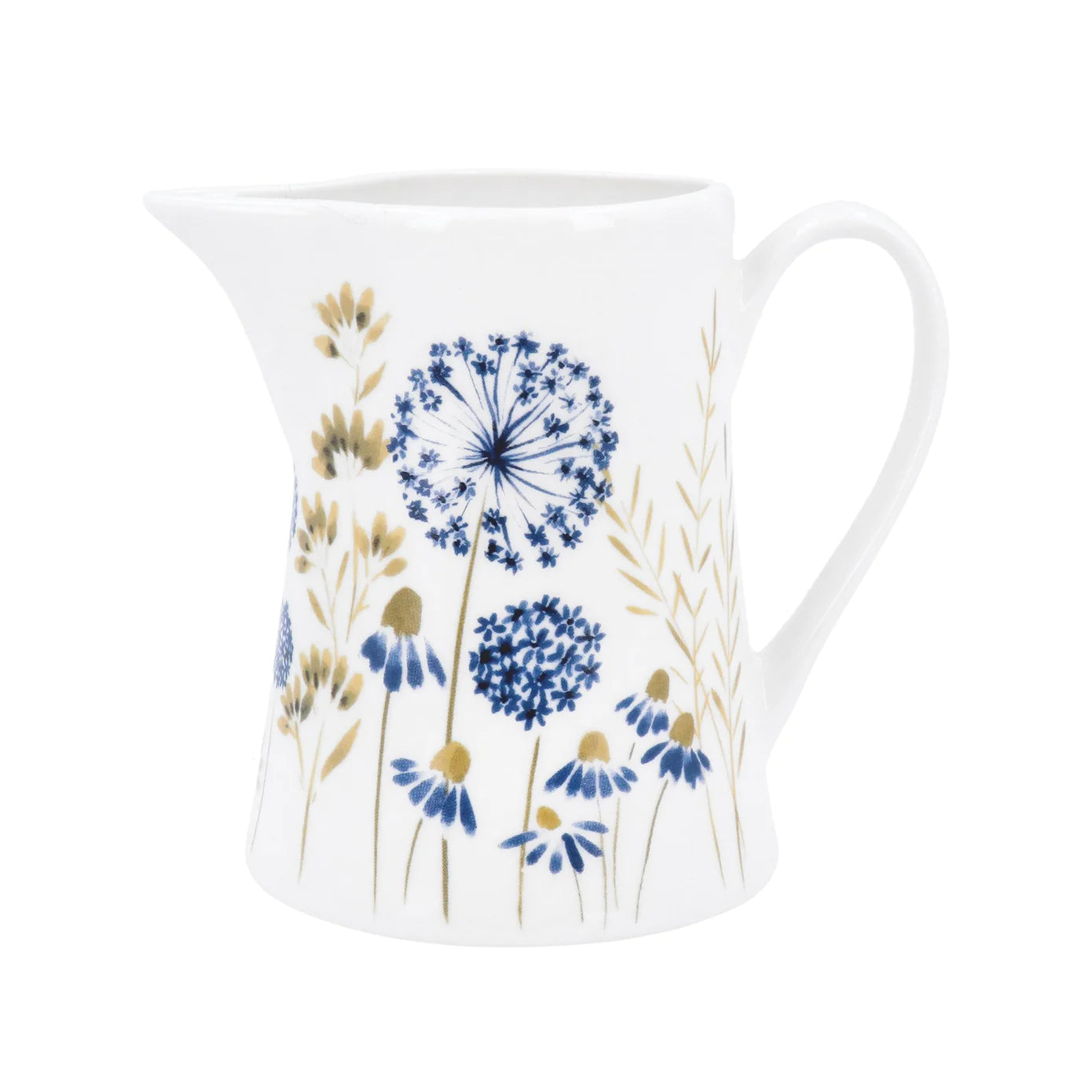 small white bone china milk jug with blue and green floral design