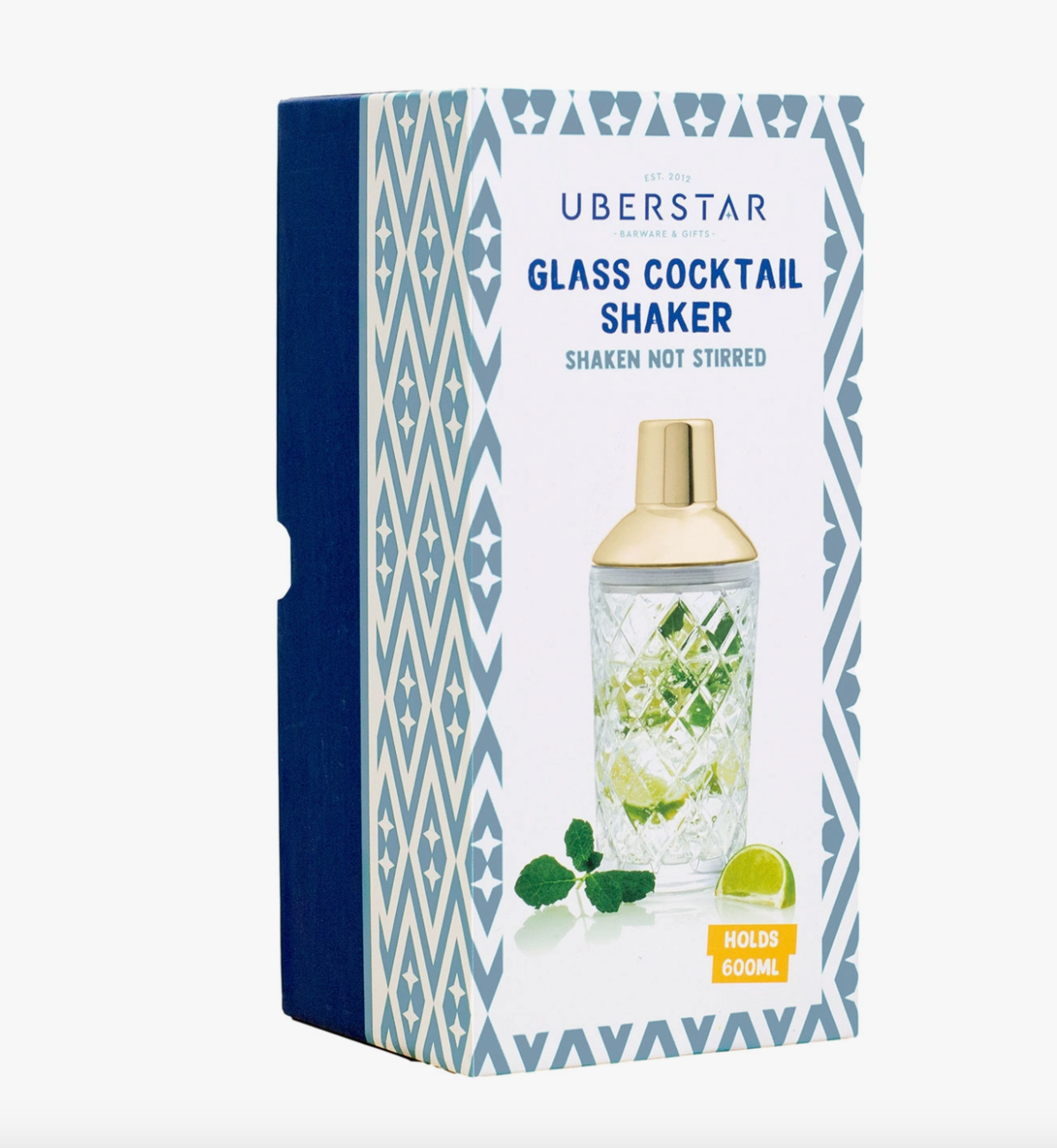 Glass Cocktail Shaker with Gold Lid (600ml)