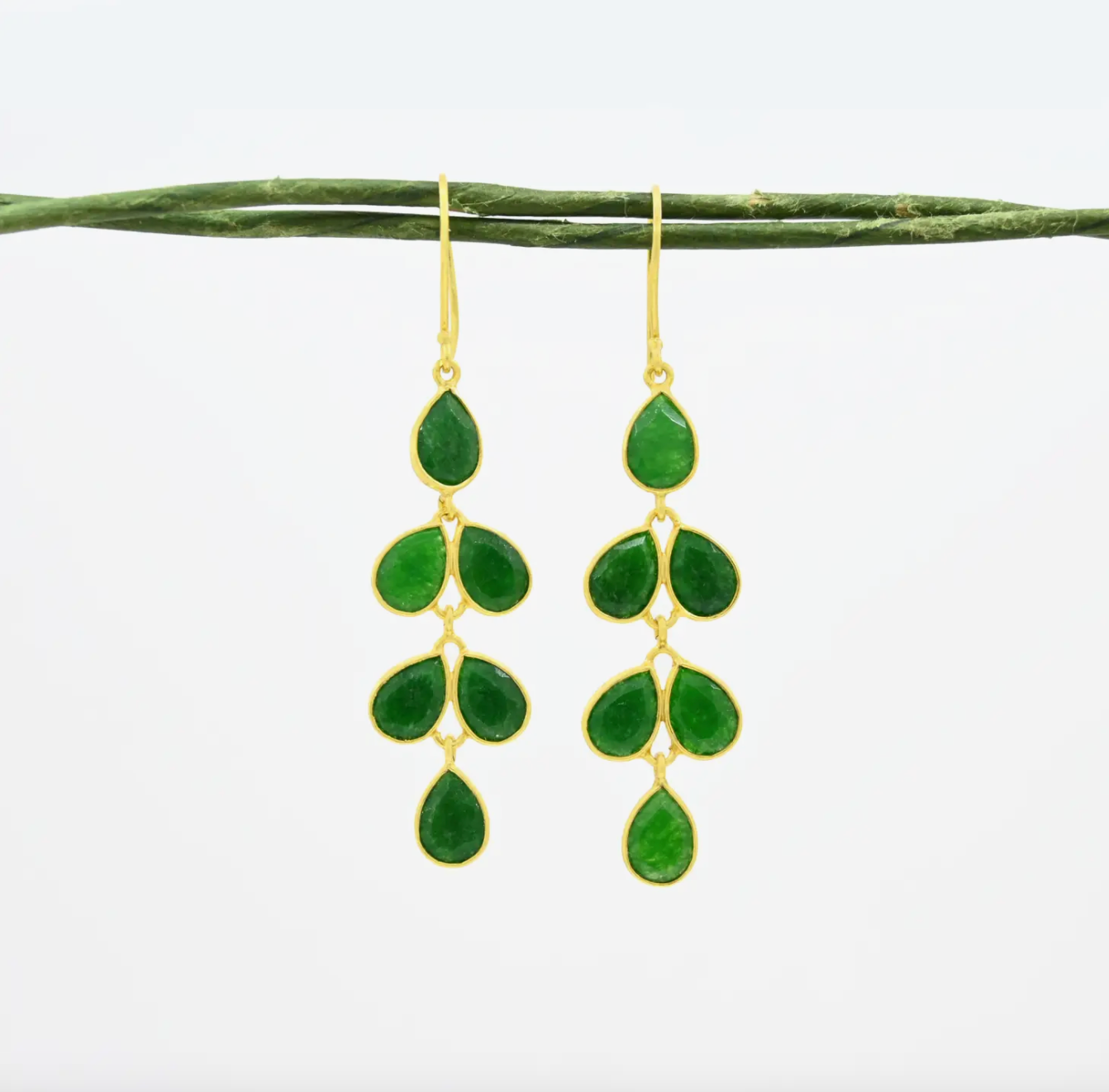 Green Jade & Gold Chandelier Drop Earrings
