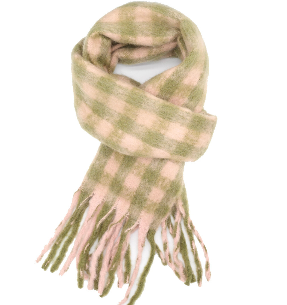 Green & Pink Check Blanket Scarf