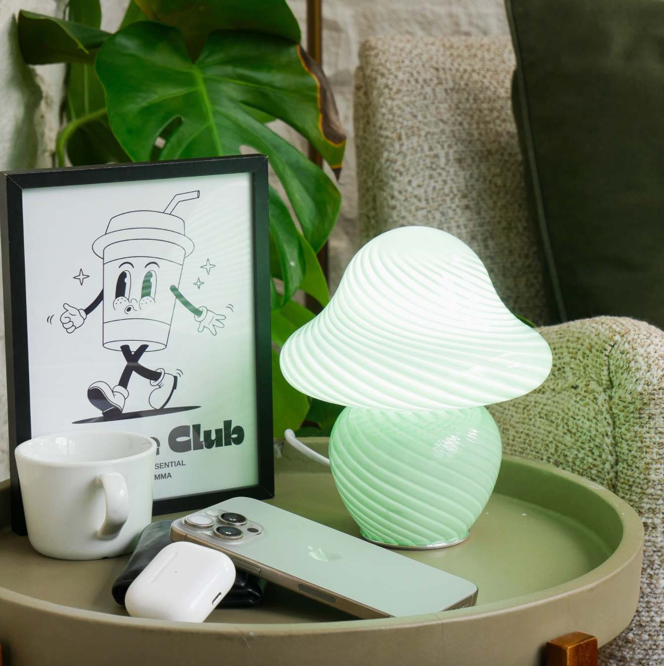 Shroom Shine | Green Mushroom Glass Table Lamp