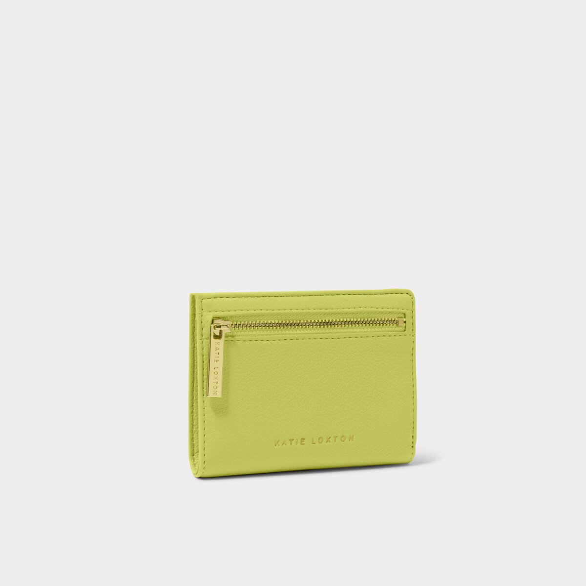 Katie Loxton Jayde purse in lime green. The purse is a small rectangle with a gold zipper. The picture is taken against a white background.