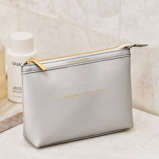 Katie Loxton | Sentiment Makeup Bag 'Choose Happiness' in Silver