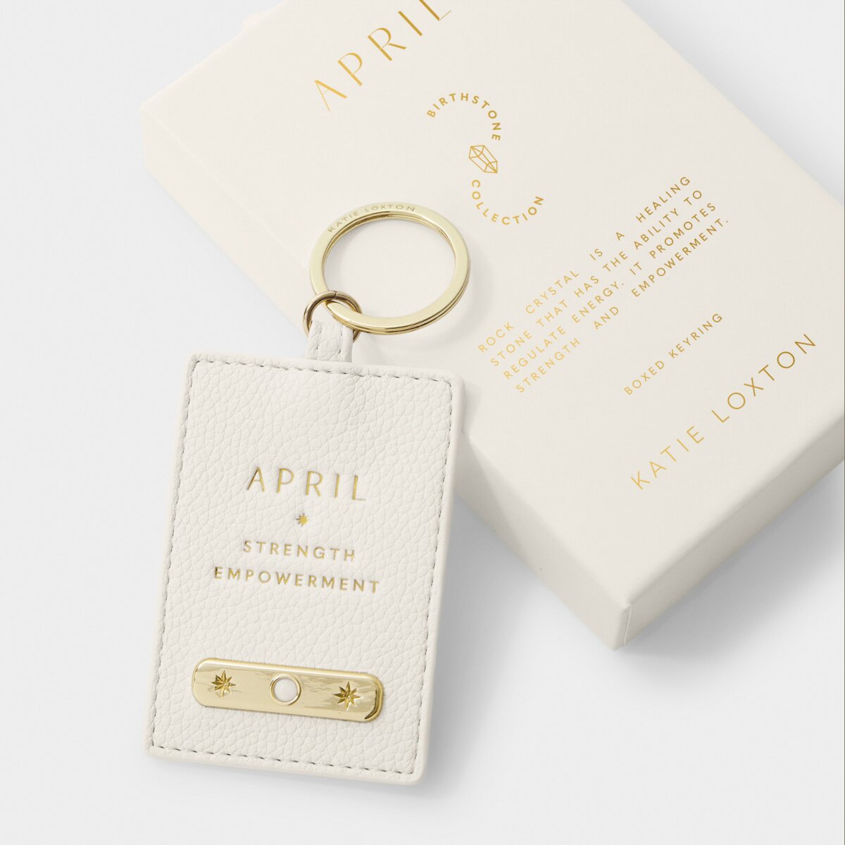 Katie Loxton | Birthstone Keyring | April | Off-White