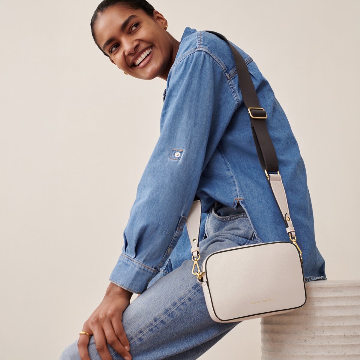 Katie Loxton | Marni Small Crossbody Bag | Off-White with Contrast Trim