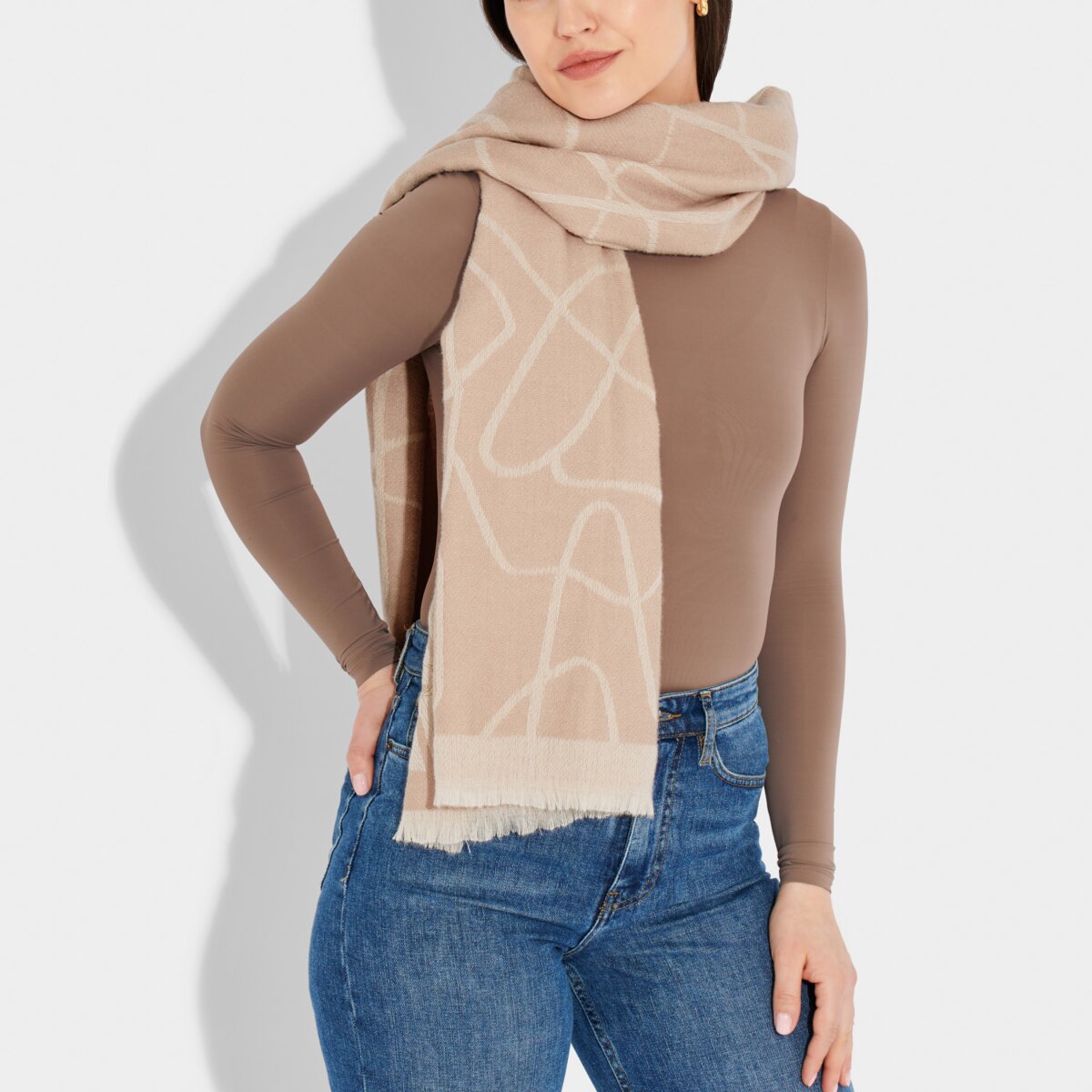 Katie Loxton | Abstract Line Print Blanket Scarf | Dusky Pink