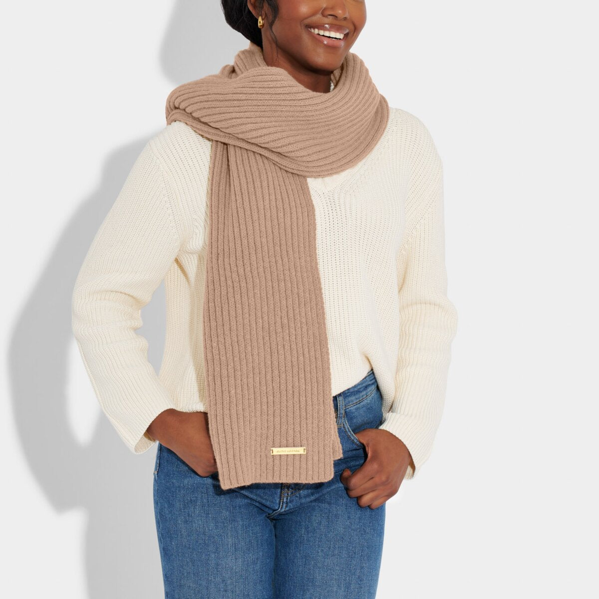 Katie Loxton | Knitted Winter Scarf | Soft Tan