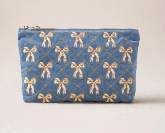 Elizabeth Scarlett Lattice Bow Everyday Pouch | Velvet Cosmetic & Travel Pouch