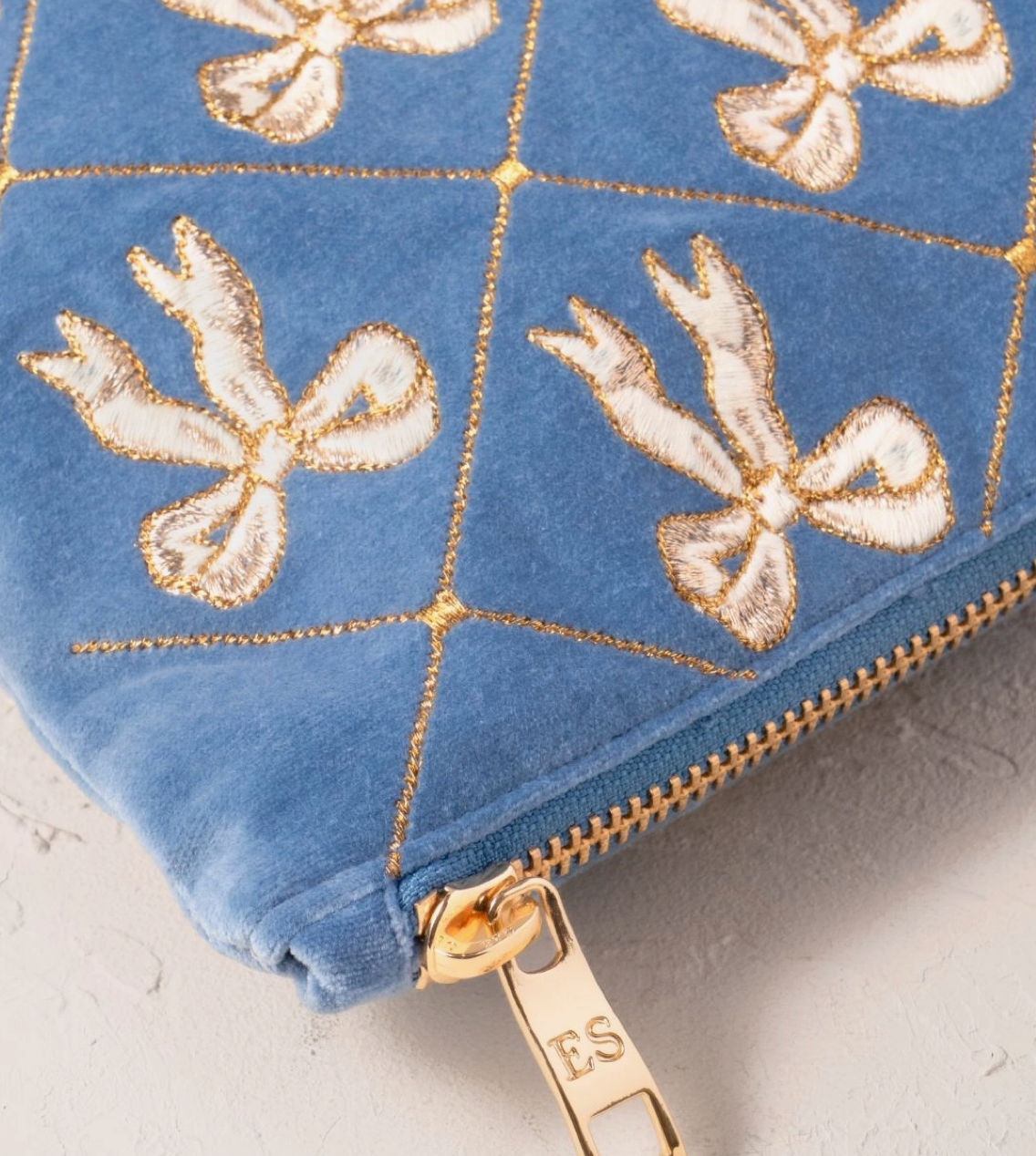 Elizabeth Scarlett Lattice Bow Everyday Pouch | Velvet Cosmetic & Travel Pouch