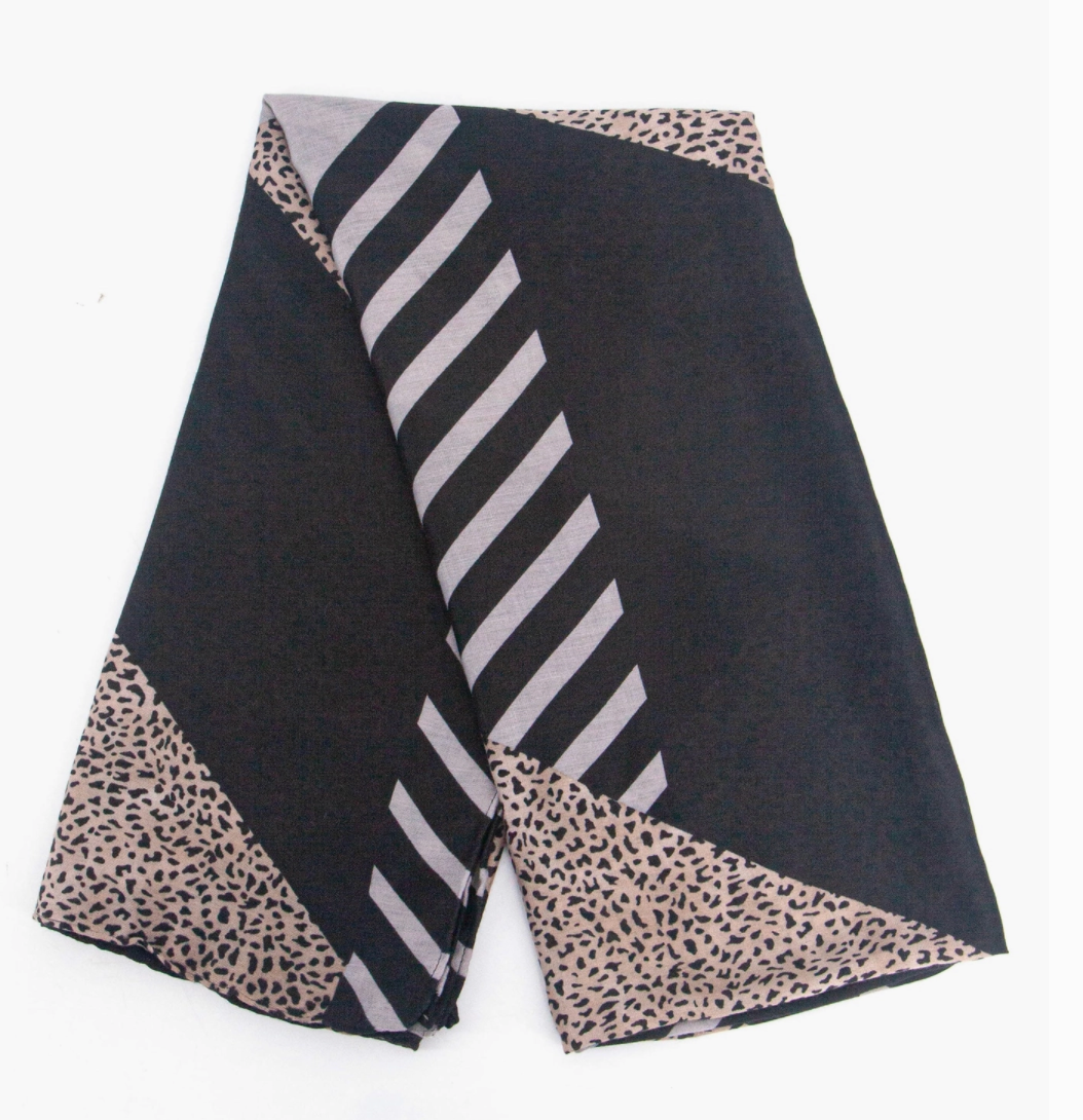 Jodi Lightweight Scarf | Black Stripe | Animal Print