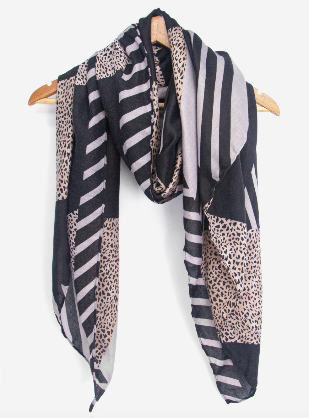 Jodi Lightweight Scarf | Black Stripe | Animal Print