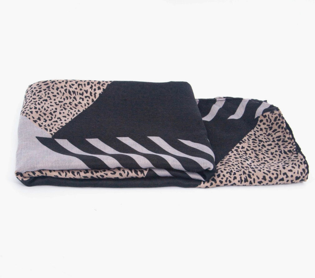 Jodi Lightweight Scarf | Black Stripe | Animal Print