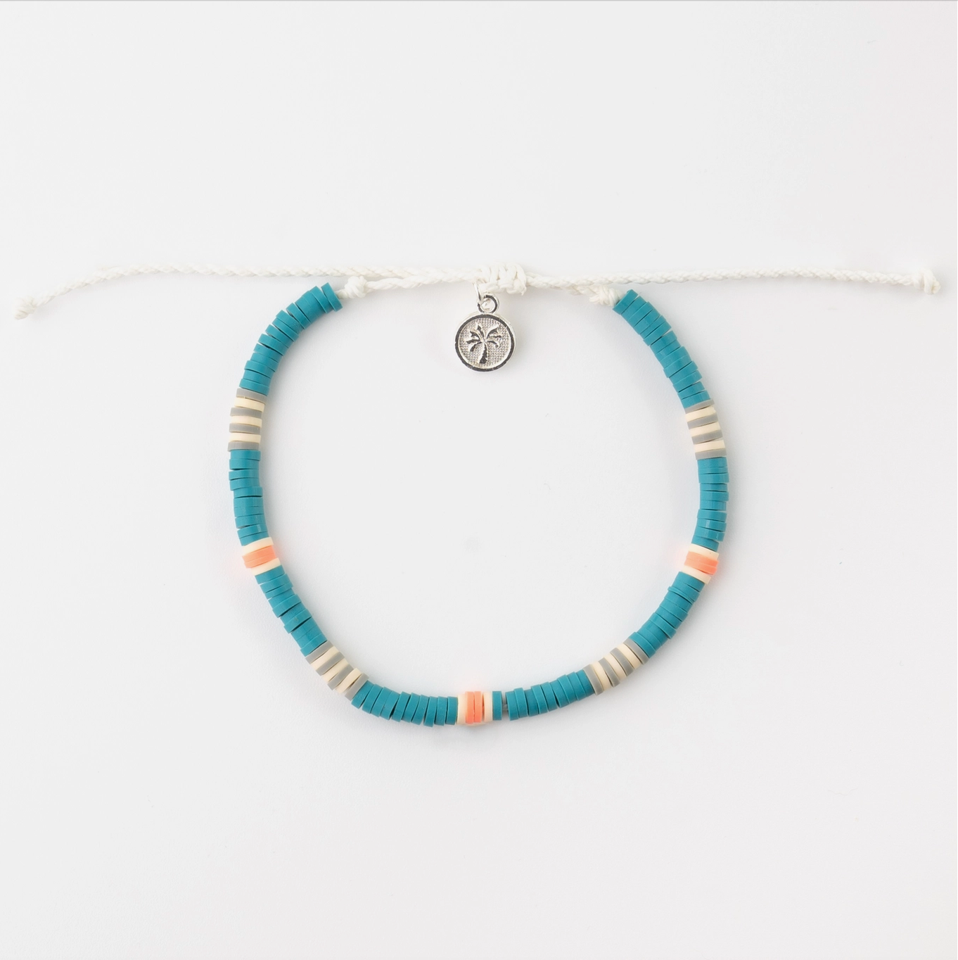 Lucky Bay Clay Beaded Anklet - Teal & Orange