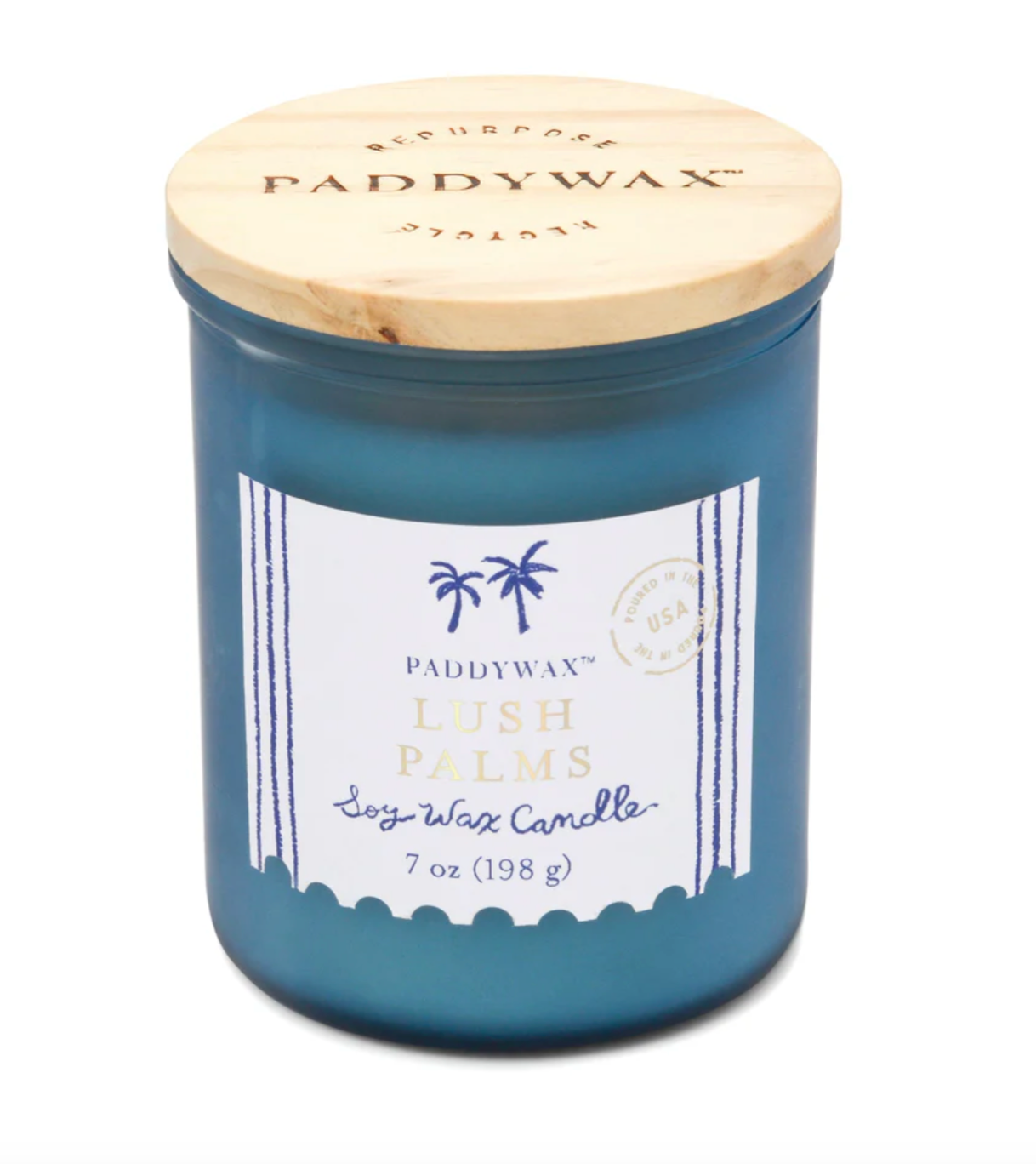 Lush Palms Blue Glass Coastal Candle