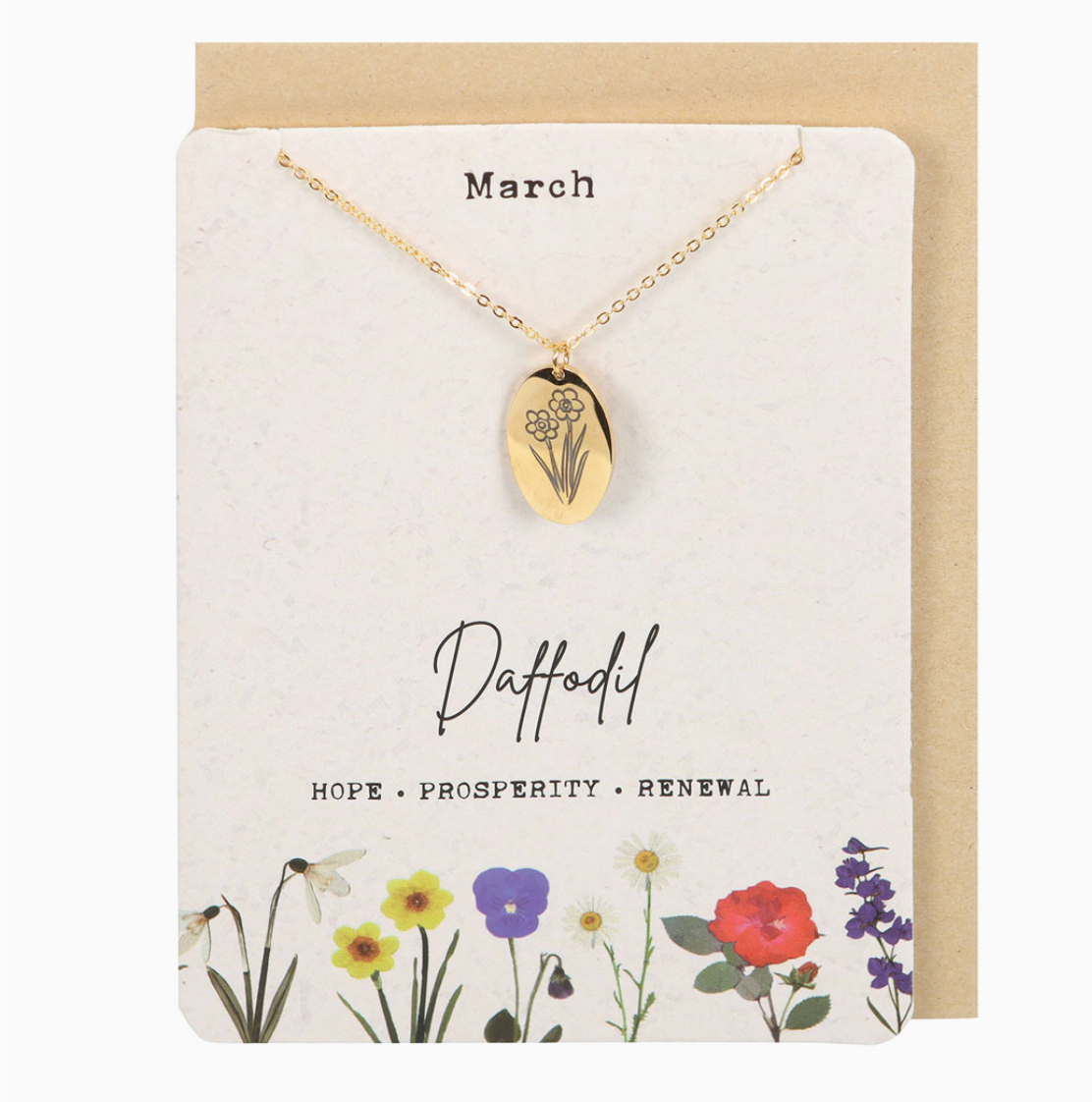 March Daffodil Birth Flower Necklace On Greeting Card