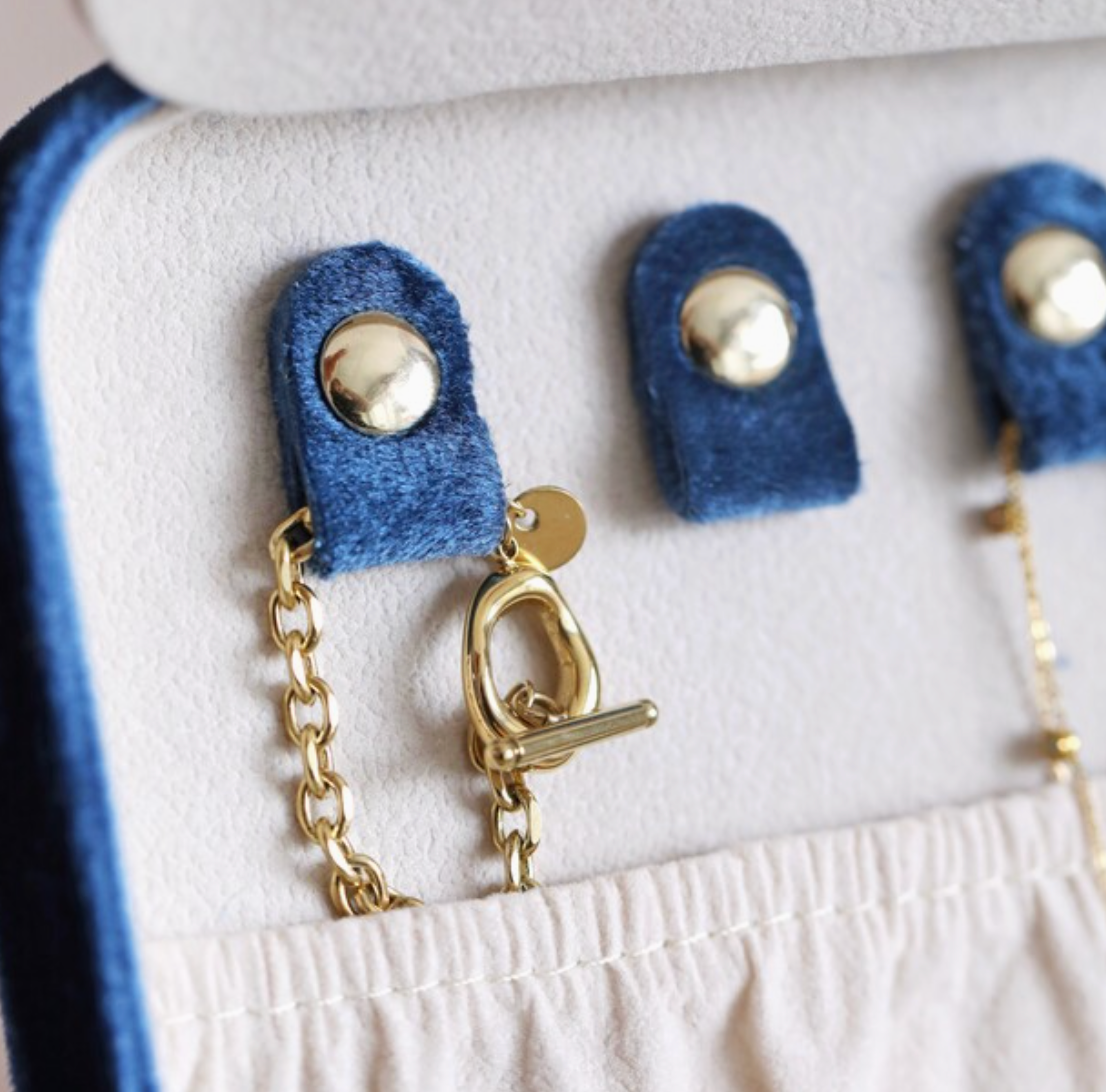 Navy Blue Velvet Travel Jewellery Case