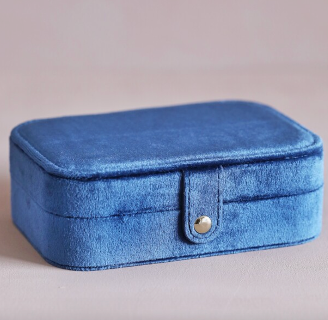 Navy Blue Velvet Travel Jewellery Case