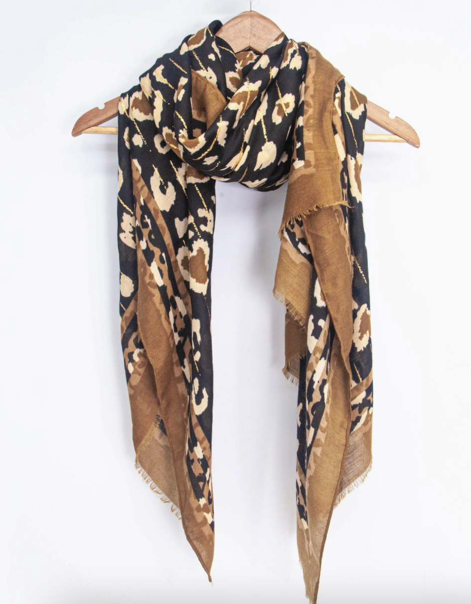 Percy Lightweight Scarf |  Neutral | Leopard Print