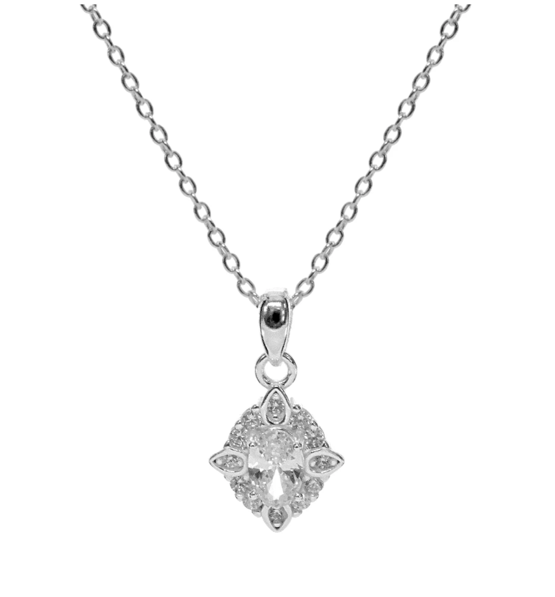 Ornate Marquis Pendant Necklace | Sterling Silver | Cubic Zirconia