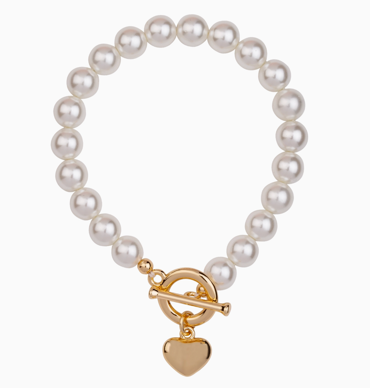 Mother Of Pearl & Gold-Tone Heart Pendant T-bar Bracelet