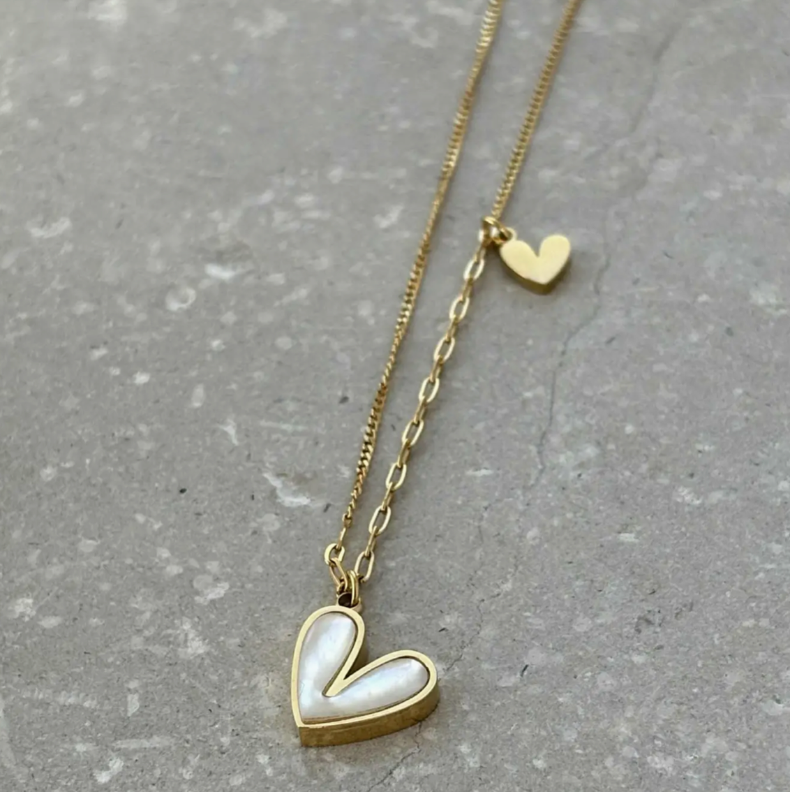 Pearlescent Heart Necklace | Waterproof Gold Stainless Steel Jewellery