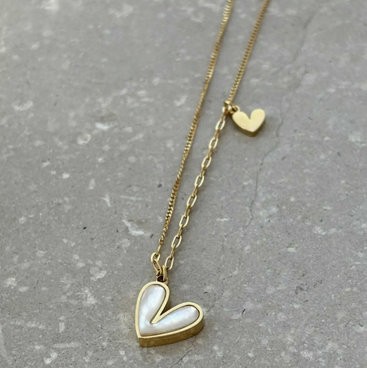 Pearlescent Heart Necklace | Waterproof Gold Stainless Steel Jewellery