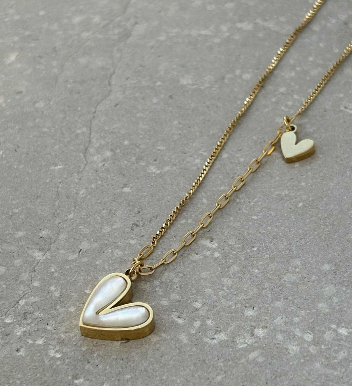 Pearlescent Heart Necklace | Waterproof Gold Stainless Steel Jewellery