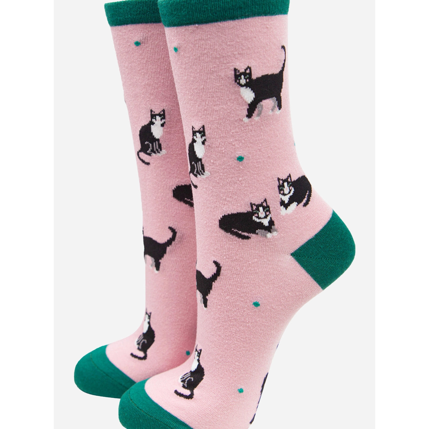 Women's Pink Bamboo Socks with Black Cats