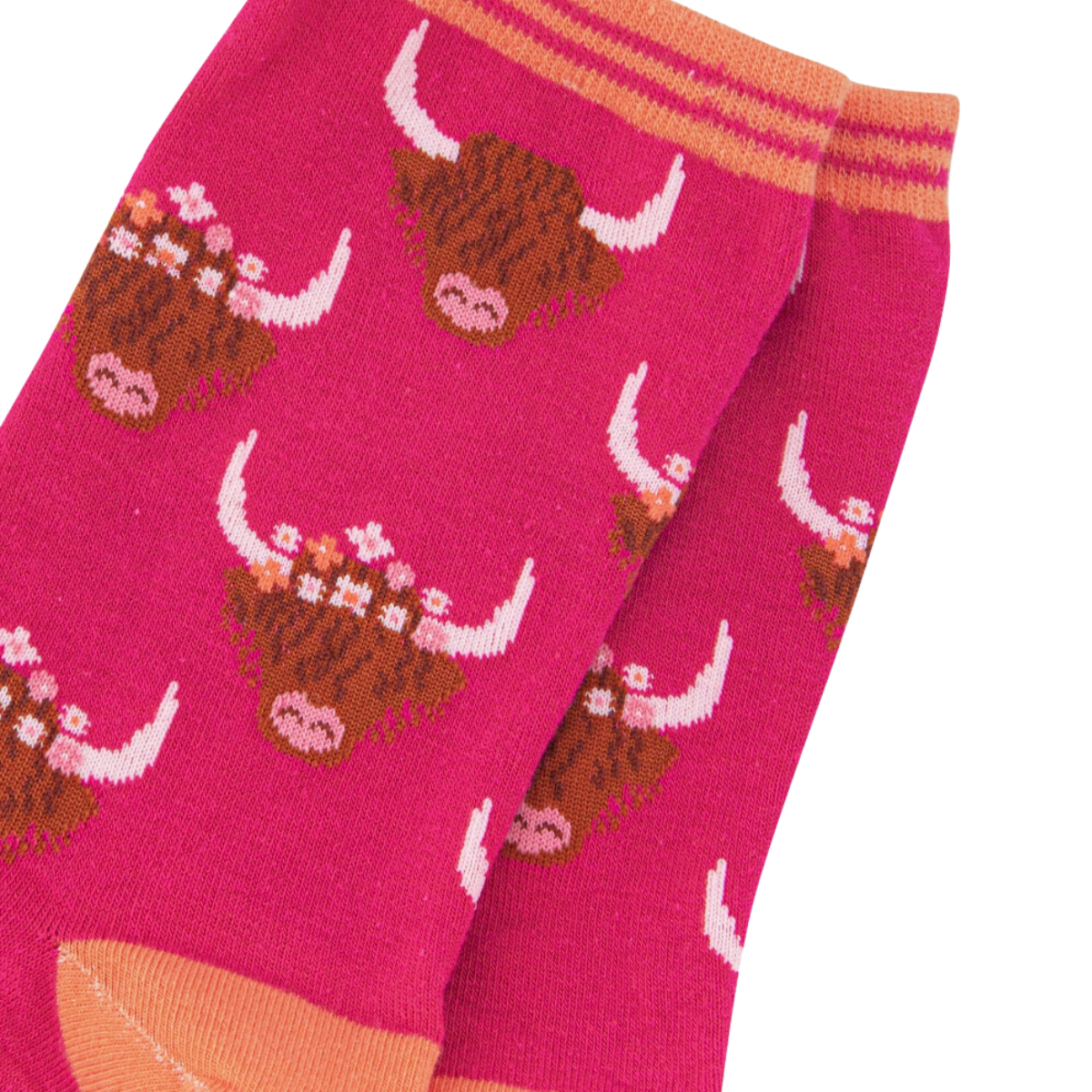 Pink Highland Cow Ladies Bamboo Socks