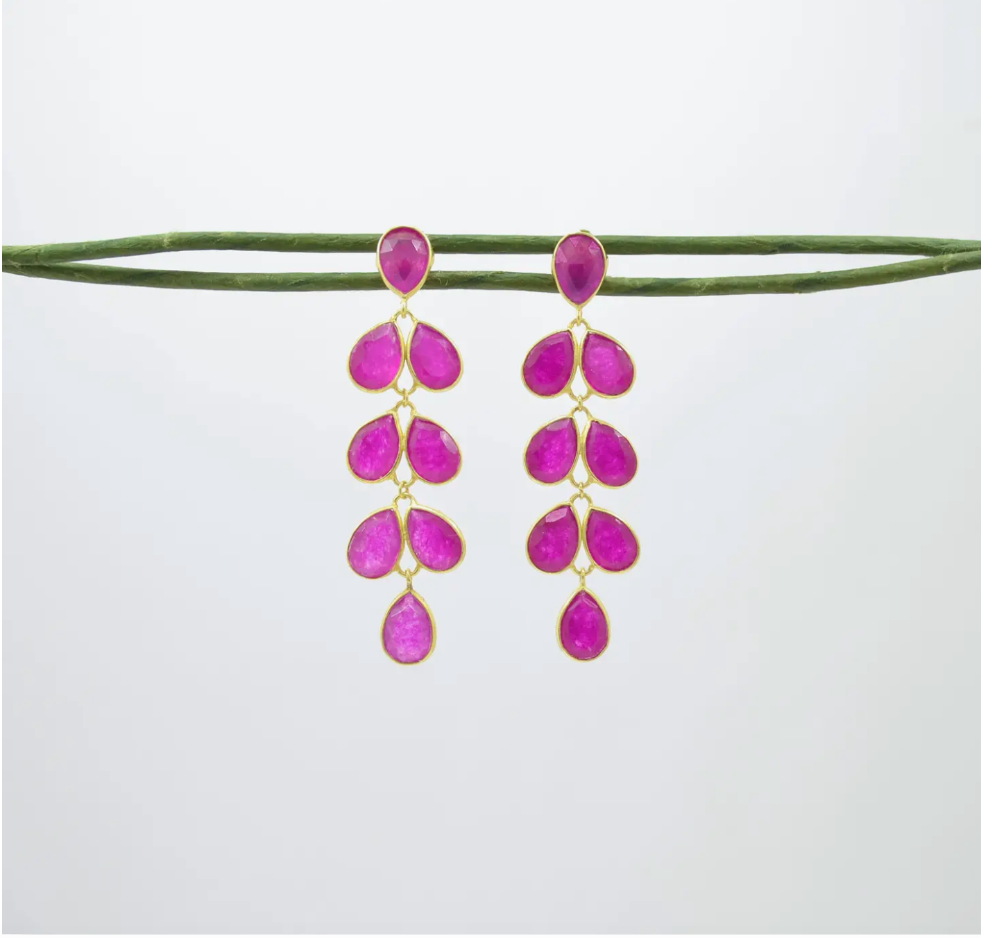 Neon Pink Jade & Gold Chandelier Drop Earrings