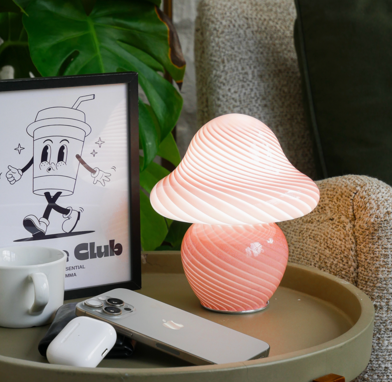 Shroom Shine | Pink Mushroom Glass Table Lamp