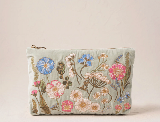 Elizabeth Scarlett Pressed Flowers Everyday Pouch | Velvet Cosmetic & Travel Pouch