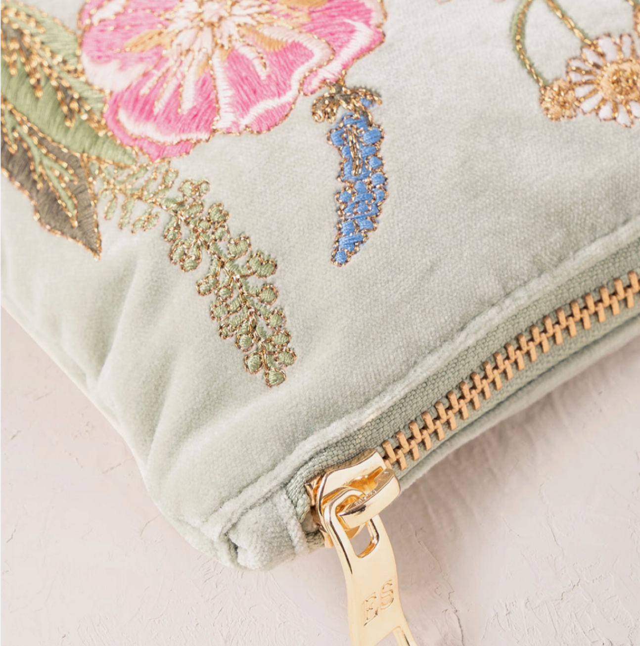 Elizabeth Scarlett Pressed Flowers Everyday Pouch | Velvet Cosmetic & Travel Pouch