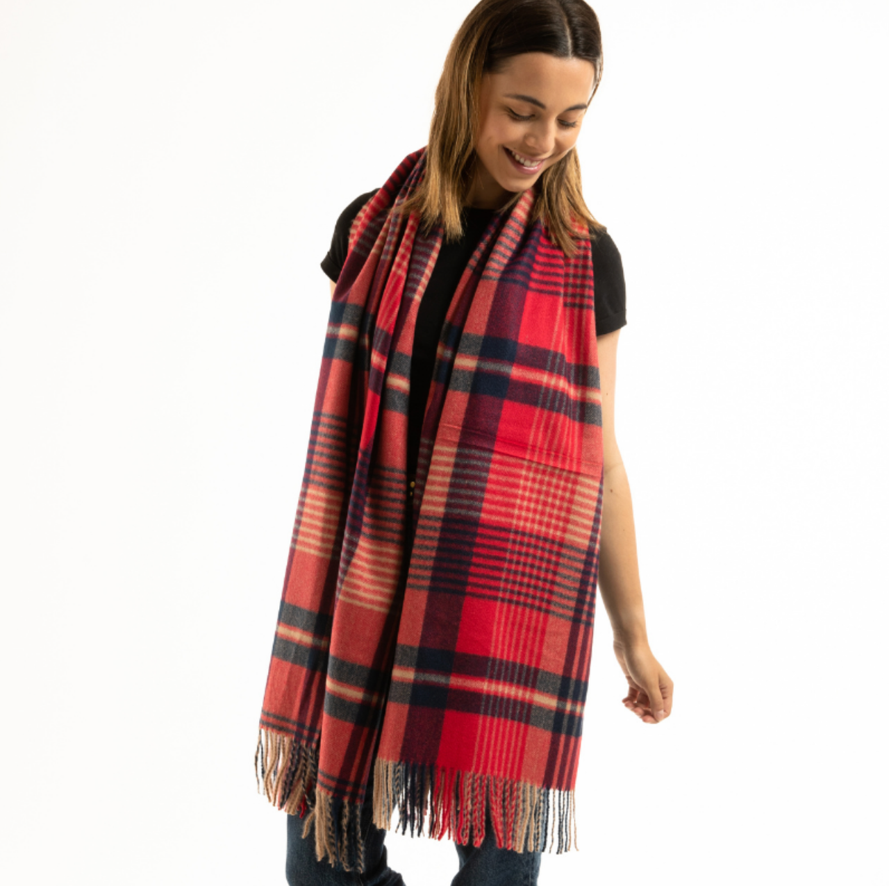 Red/Navy Tartan Blanket Scarf