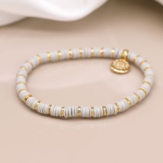 Pale grey and gold fimo bead bracelet