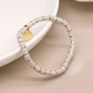 Pale grey and gold fimo bead bracelet