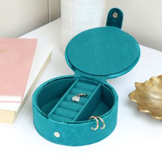 Teal velvet floral bee jewellery box