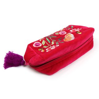 Fuchsia velvet floral bee make-up bag