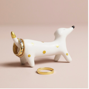 Sausage Dog with Gold Spots Ring Holder