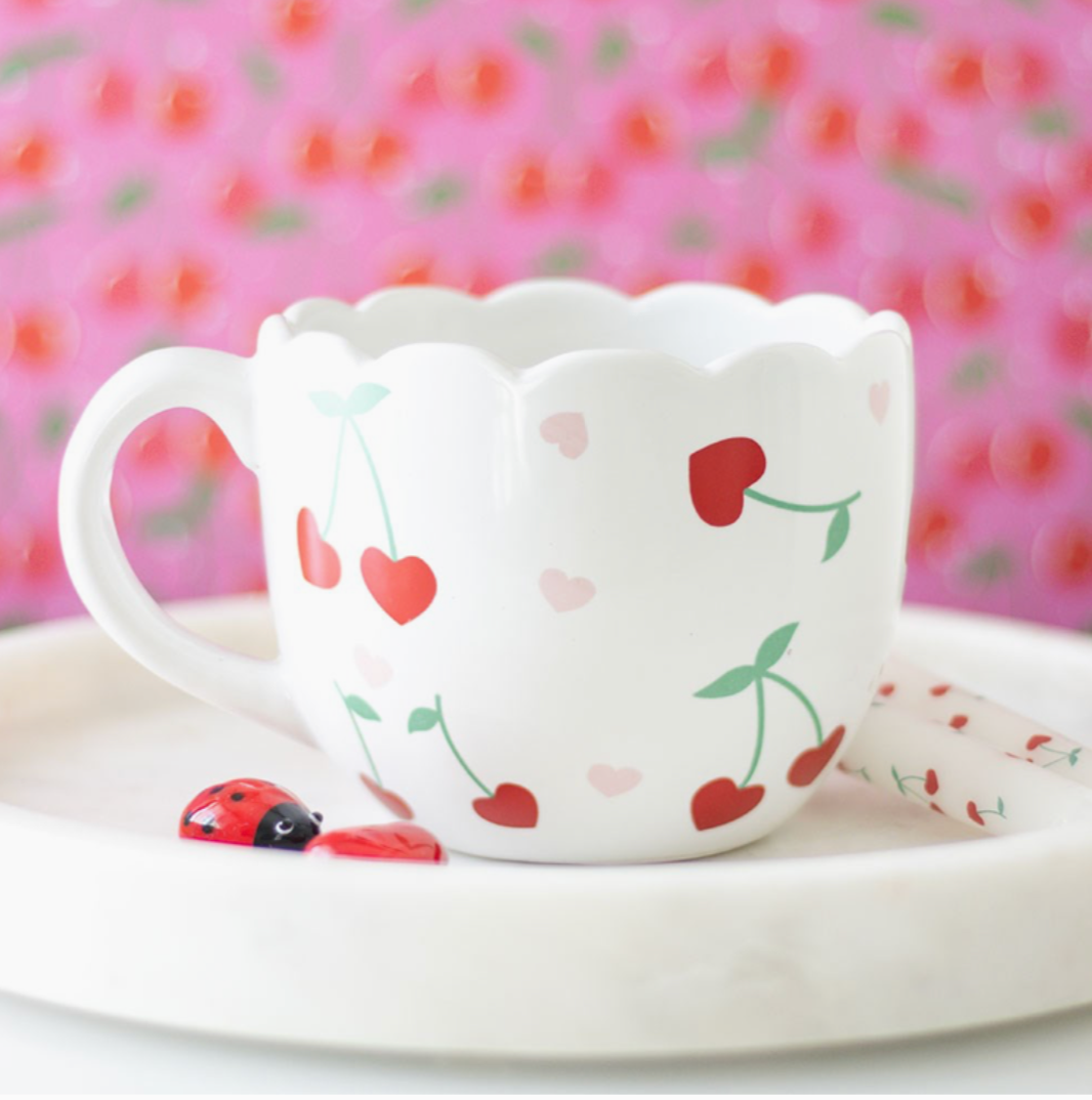 Scalloped Cherry Heart Mug | Valentine's Day Gift | Mother's Day Gift