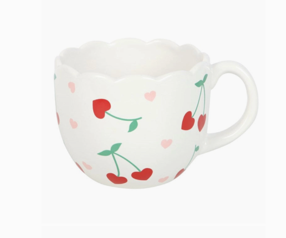 Scalloped Cherry Heart Mug | Valentine's Day Gift | Mother's Day Gift