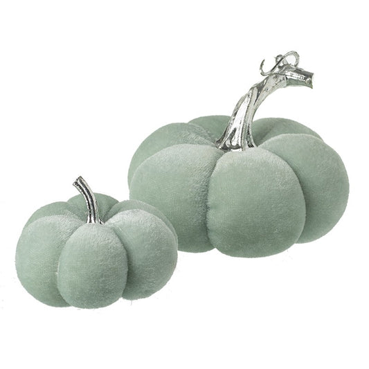 Small Soft Aqua Velvet Pumpkins Set of 2