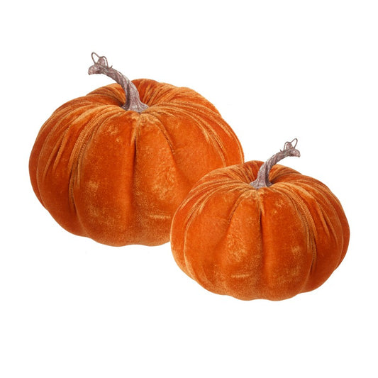 Set of 2 Orange Velvet Pumpkins