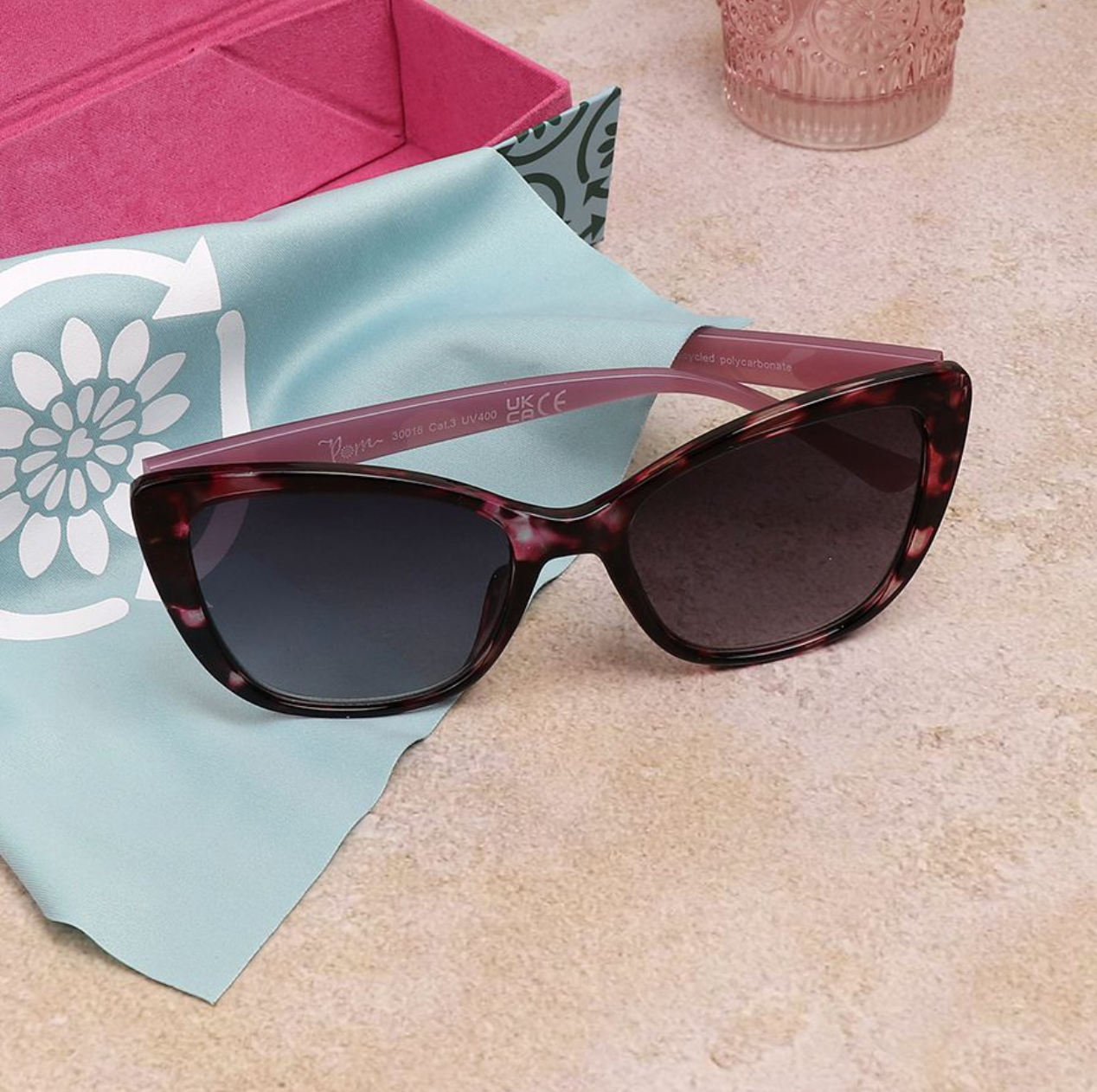 Recycled pink tortoiseshell frame sunglasses